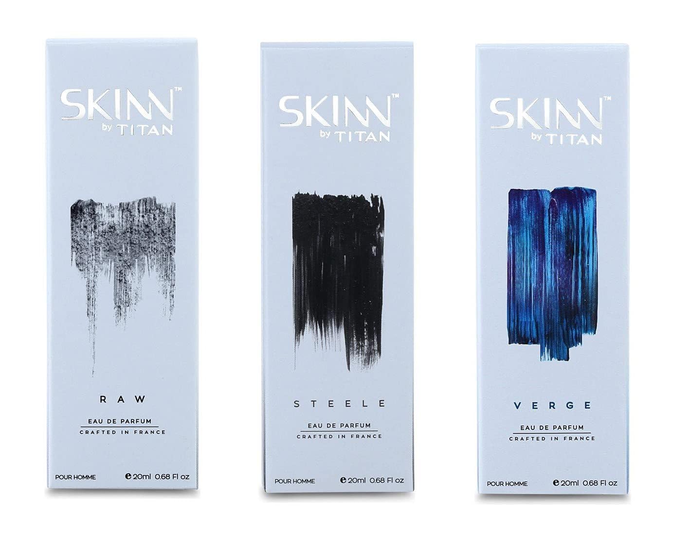 Skinn By Titan Classic Men's Eau de Parfum Gift Set, 20ml, 3-Pack: RAW, STEELE, VERGE - back view
