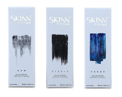 Skinn By Titan Classic Men's Eau de Parfum Gift Set, 20ml, 3-Pack: RAW, STEELE, VERGE - back view