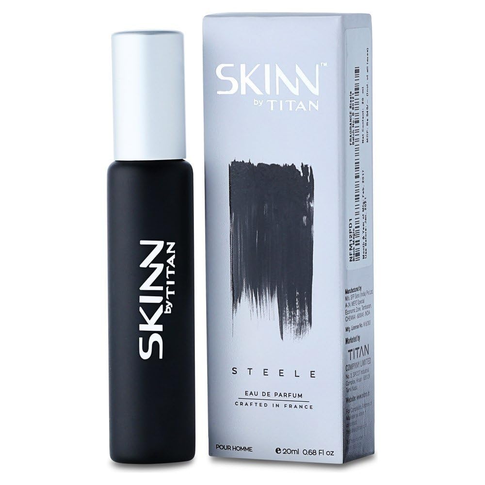 Skinn By Titan Classic Men's Eau de Parfum Gift Set, 20ml, 3-Pack: RAW, STEELE, VERGE - label detail