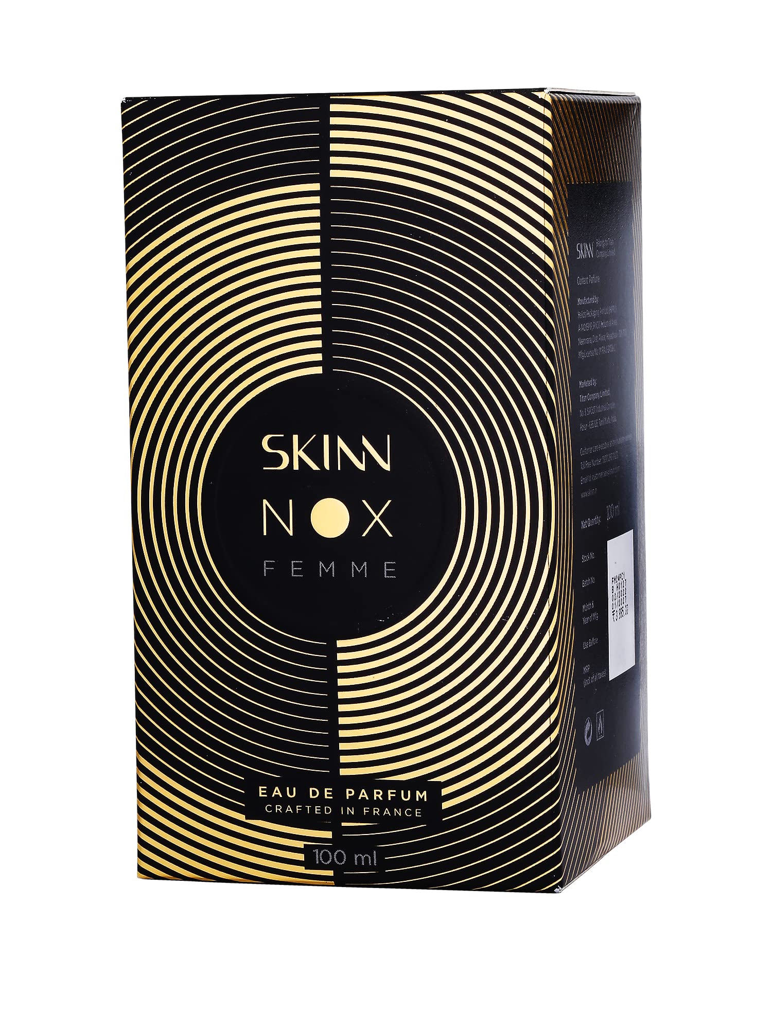 Skinn By Titan Liquid Nox Femme Eau de Parfum for Women, Modern Fragrance, French Crafted - label detail