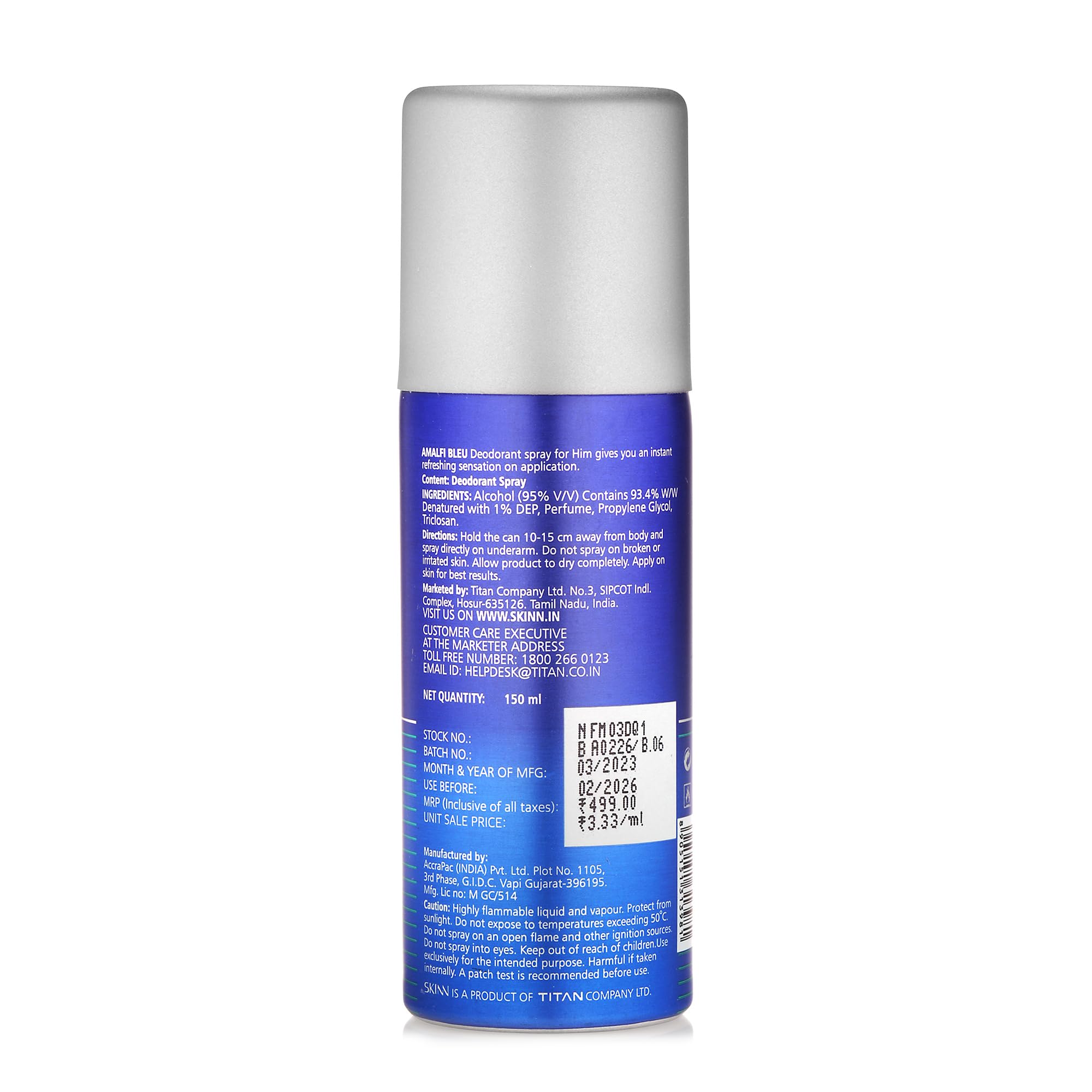 Skinn By Titan Men's Deodorant Spray Gift Set, 3x150ml (Raw, Steele, Amalfi) - packaging