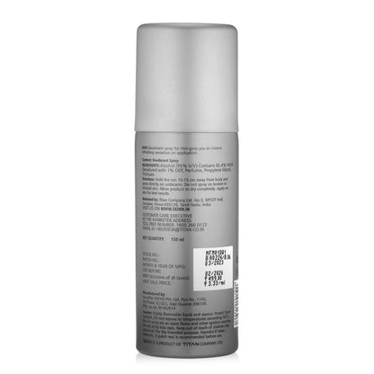 Skinn By Titan Men's Deodorant Spray Gift Set, 3x150ml (Raw, Steele, Amalfi) - label detail