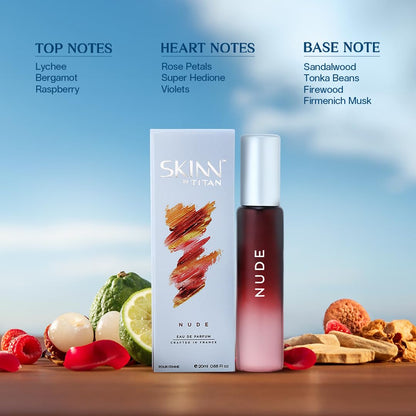 Skinn By Titan Nude Eau De Parfum for Women, 20ml, Floral Fruity Woody Scent - front view