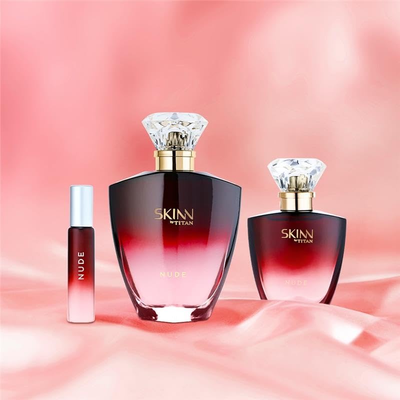 Skinn By Titan Nude Eau De Parfum for Women, 20ml, Floral Fruity Woody Scent - label detail