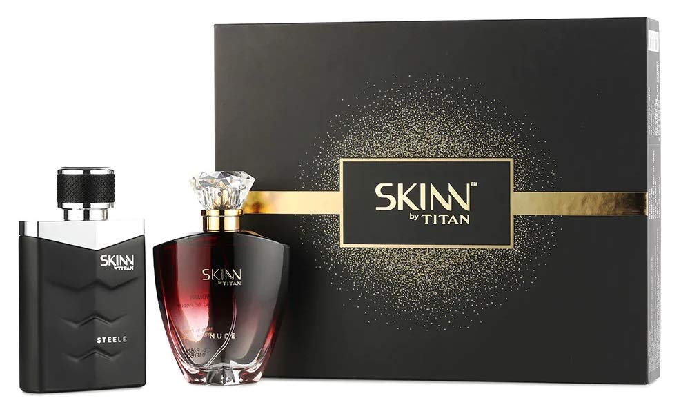 Skinn By Titan Nude & Steele Eau de Parfum Gift Set, 100ml Each, Pack of 2, Unisex