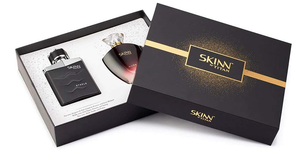 Skinn By Titan Nude & Steele Eau de Parfum Gift Set, 100ml Each, Pack of 2, Unisex - front view
