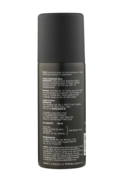 Skinn By Titan Raw Deodorant Spray for Men, 150 mL, Modern Eau De Parfum - front view (4)