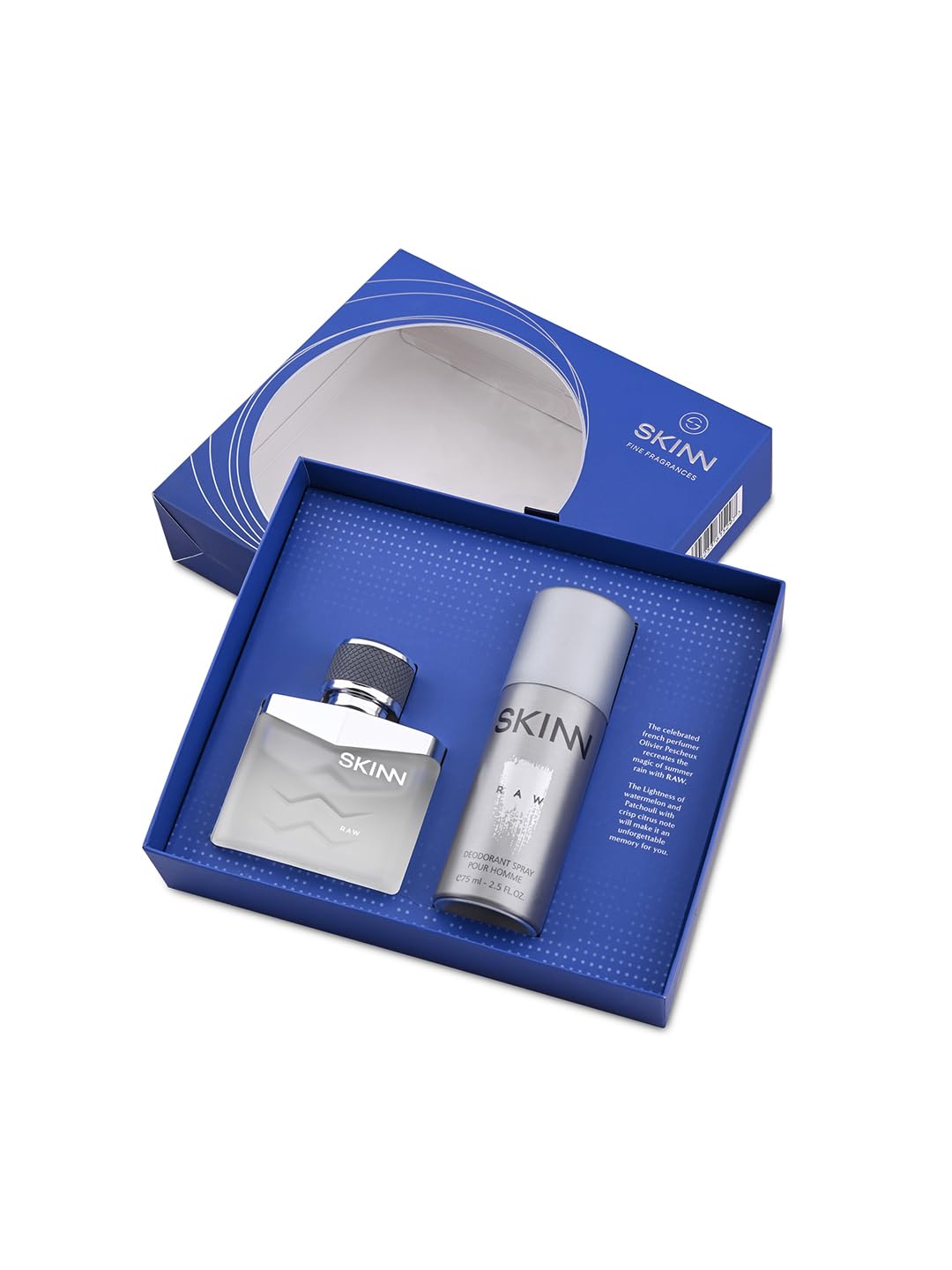Skinn By Titan Raw EDP & Deodorant Gift Pack for Men, 50ml + 75ml, Silver Set