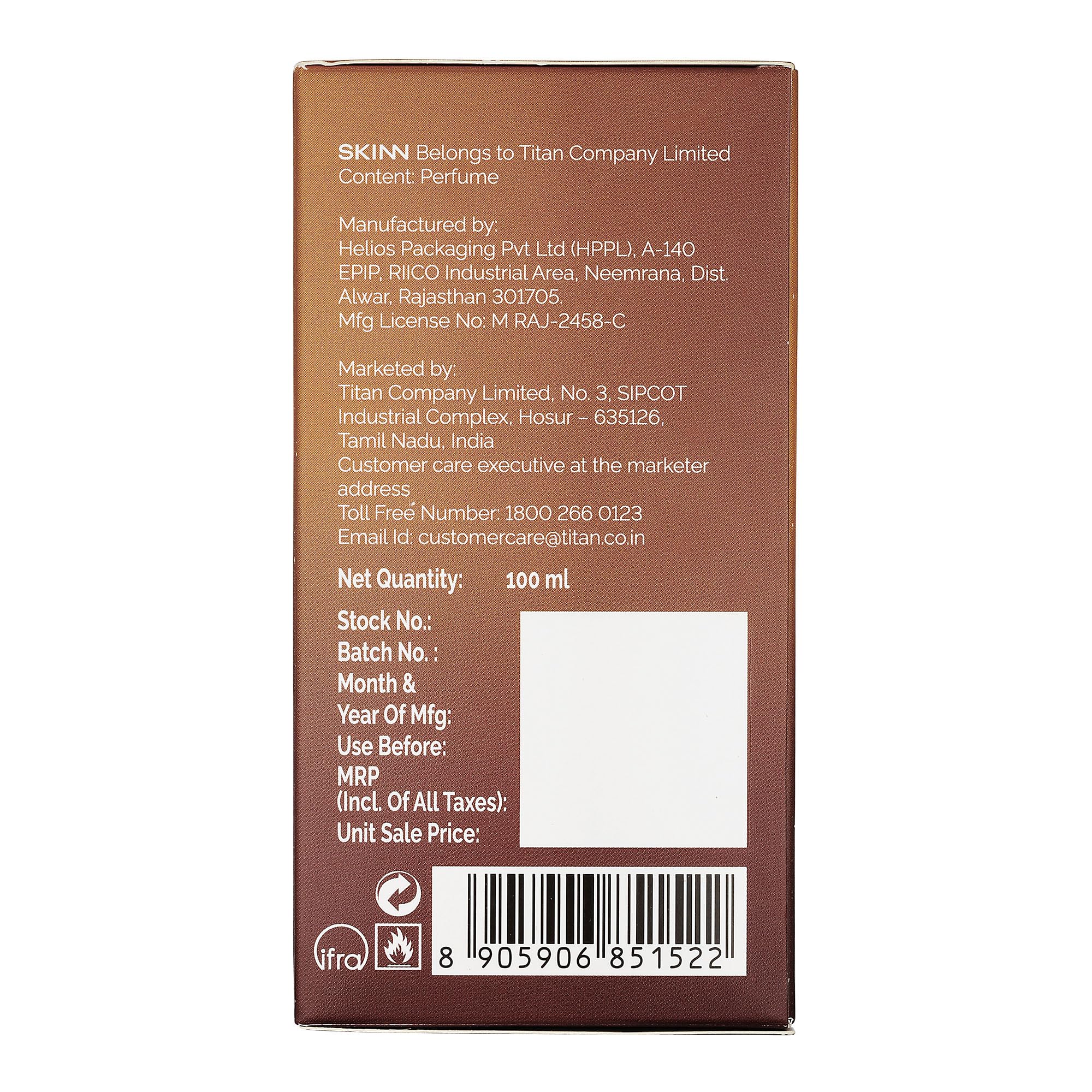 Skinn By Titan Skinn 24 Seven Woody Eau de Parfum, Unisex Fragrance, IFRA Compliant - size and scale