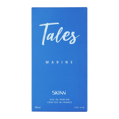 Skinn By Titan Skinn Tales Marine Eau de Parfum for Him, 100ml, Lemon Lavender Apple Pepper Sandalwood Amber - packaging