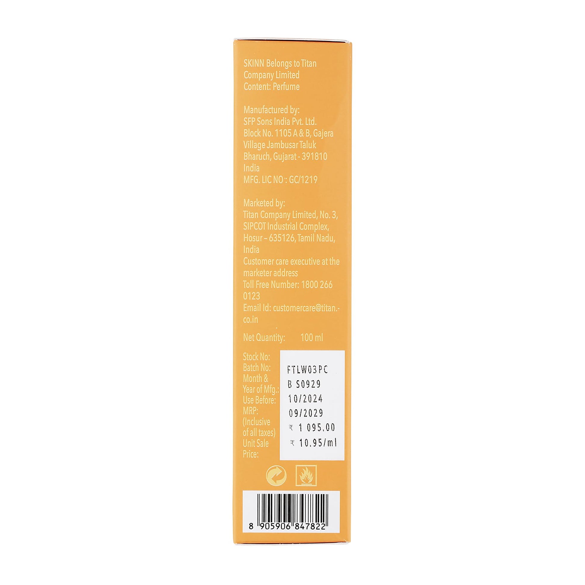 Skinn By Titan Skinn Tales Vanilla Eau de Parfum for Women, 100ml, Floral Fruity Musk Scent - ingredients panel