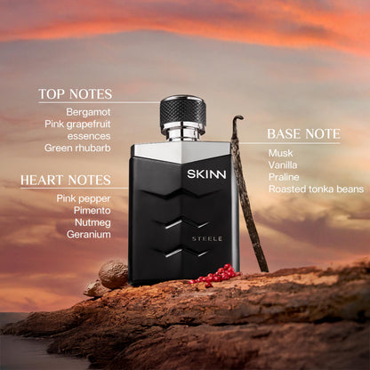 Skinn By Titan Steele Eau de Parfum for Men, Long Lasting Fresh Cologne Fragrance, Single Bottle - front view