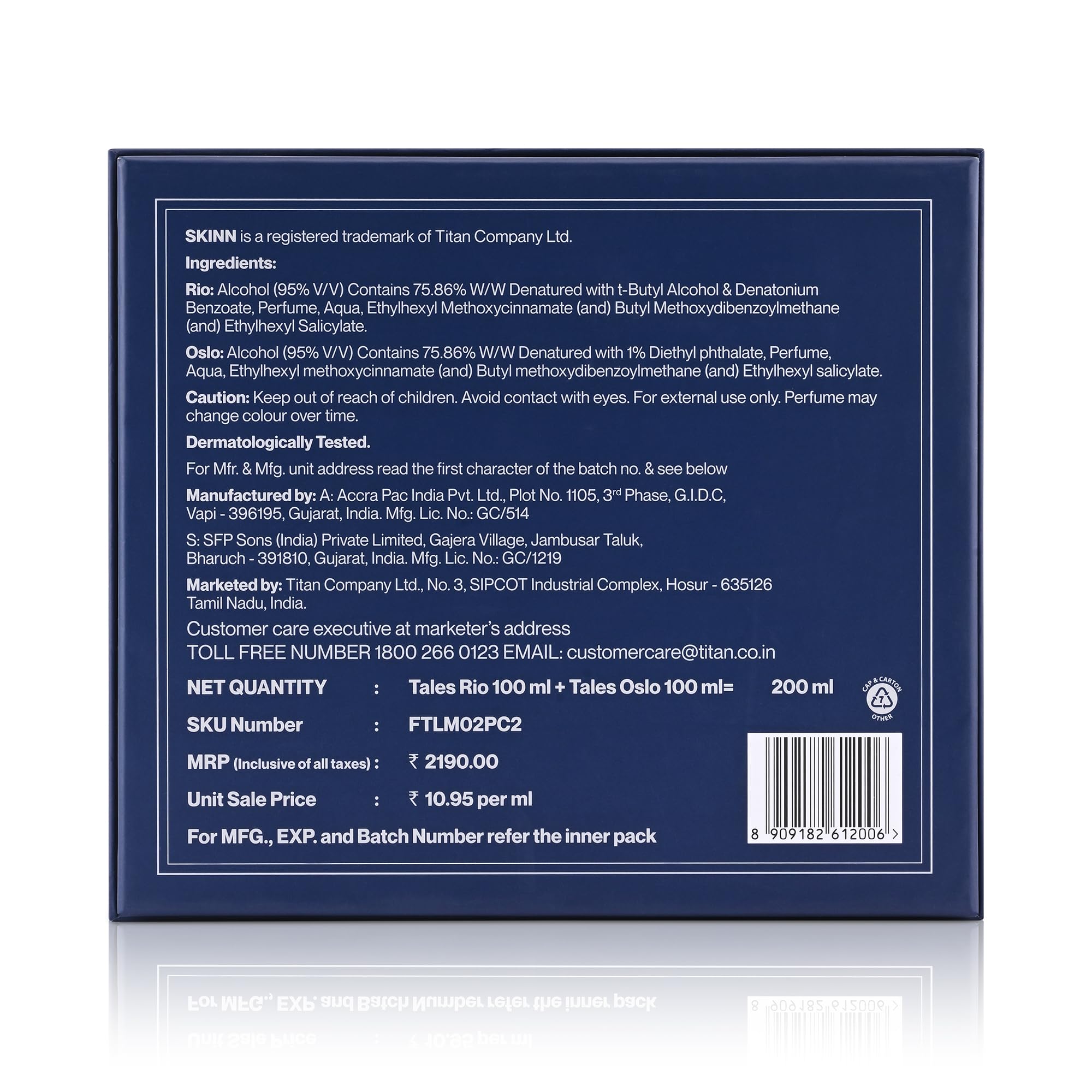 Skinn By Titan Tales Oslo & Rio Eau de Parfum Gift Set for Men, 2 x 100ml, Woody and Aquatic Notes - label detail
