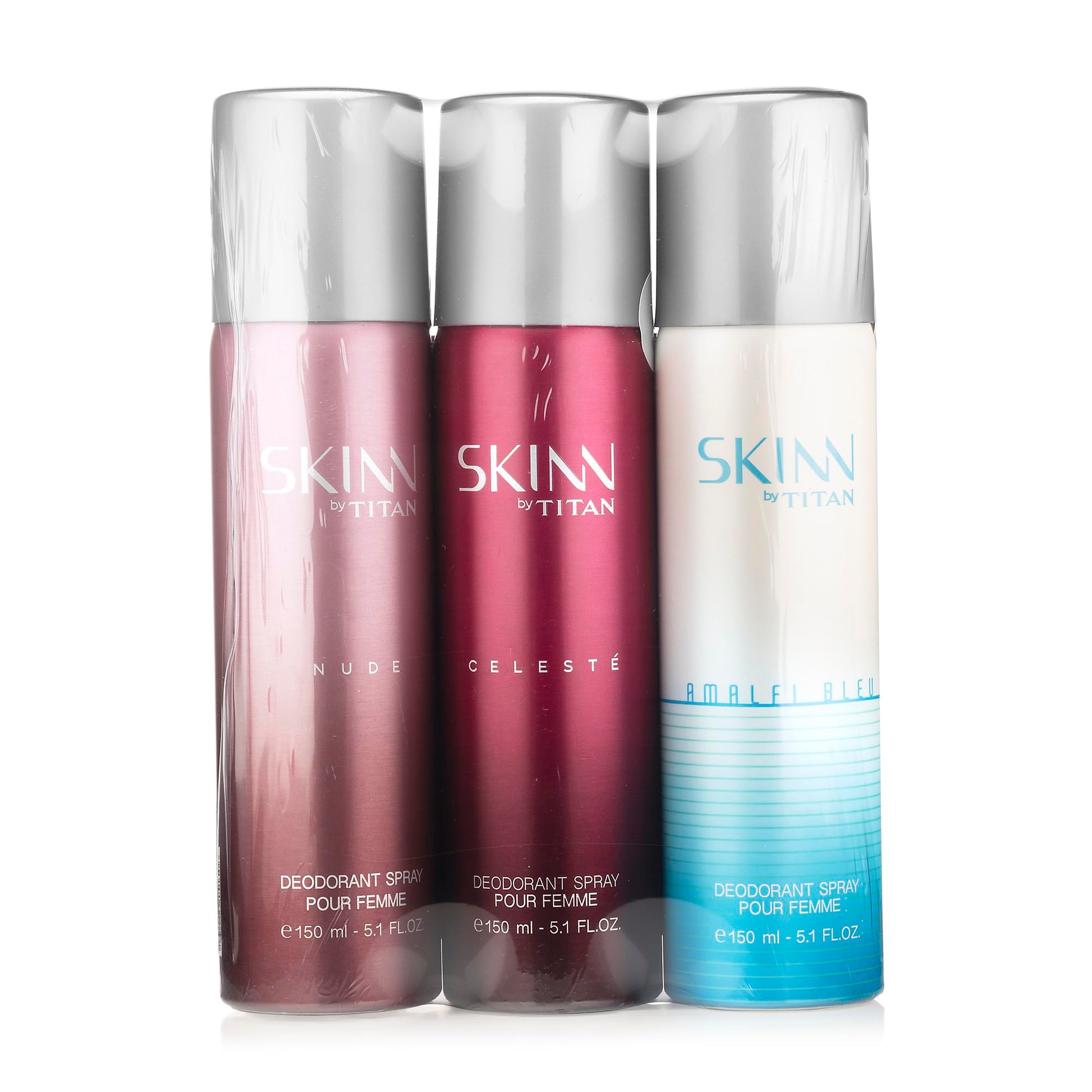 Skinn By Titan Women's Deodorant Gift Set, 3 x 150ml (Celeste, Nude, Amalfi), 530g Gross Weight - front view