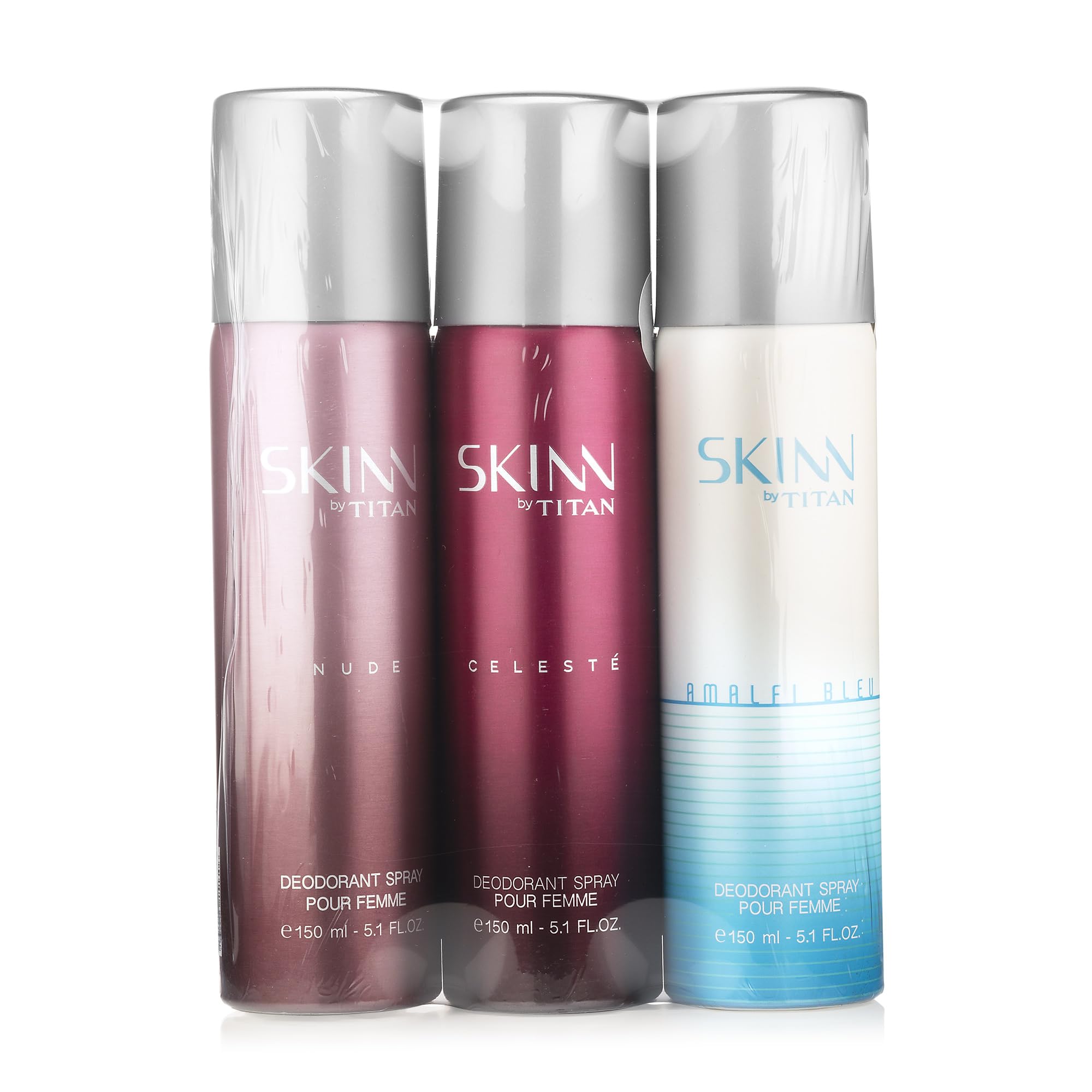 Skinn By Titan Women's Deodorant Gift Set, 3 x 150ml (Celeste, Nude, Amalfi), 530g Gross Weight - front view