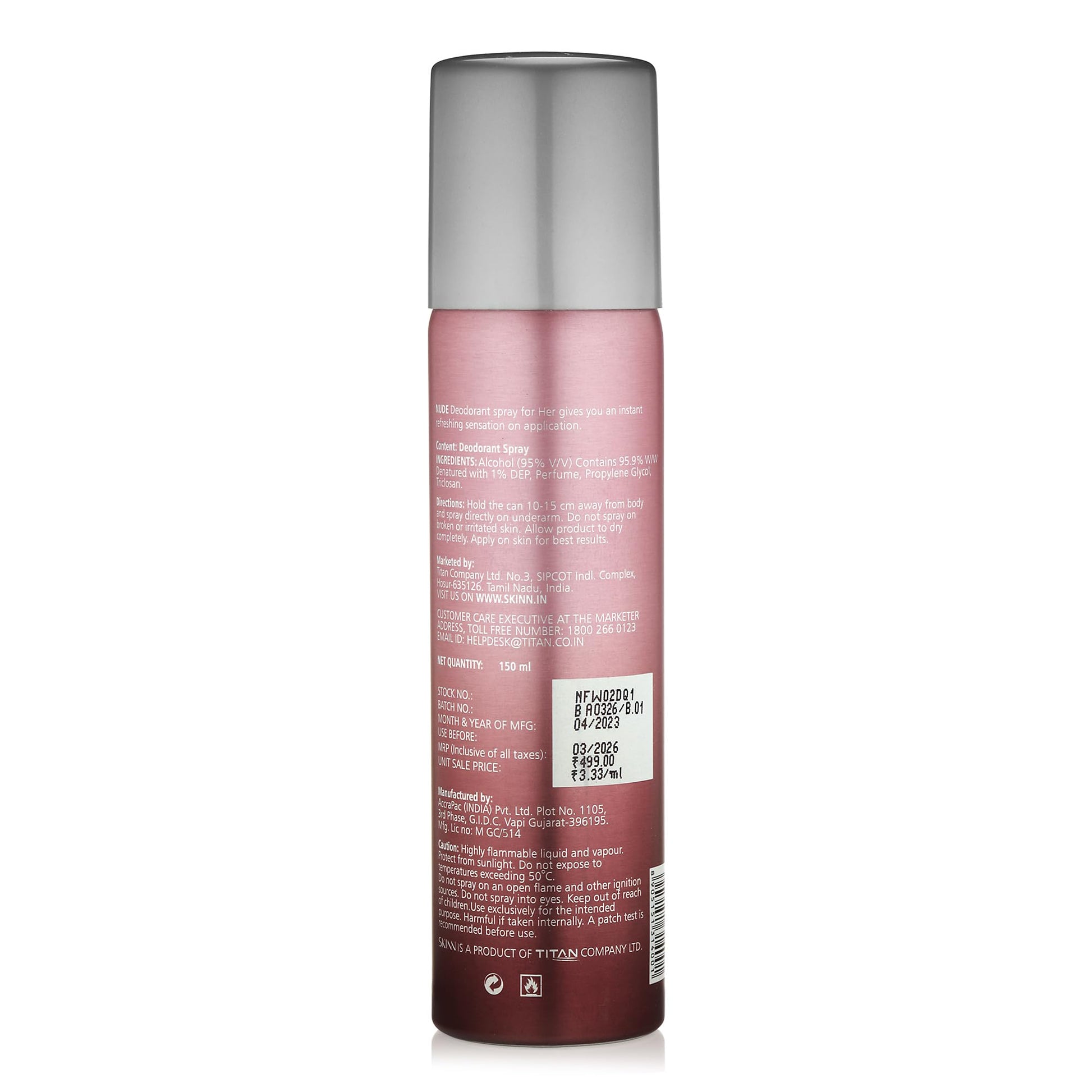 Skinn By Titan Women's Deodorant Gift Set, 3 x 150ml (Celeste, Nude, Amalfi), 530g Gross Weight - packaging