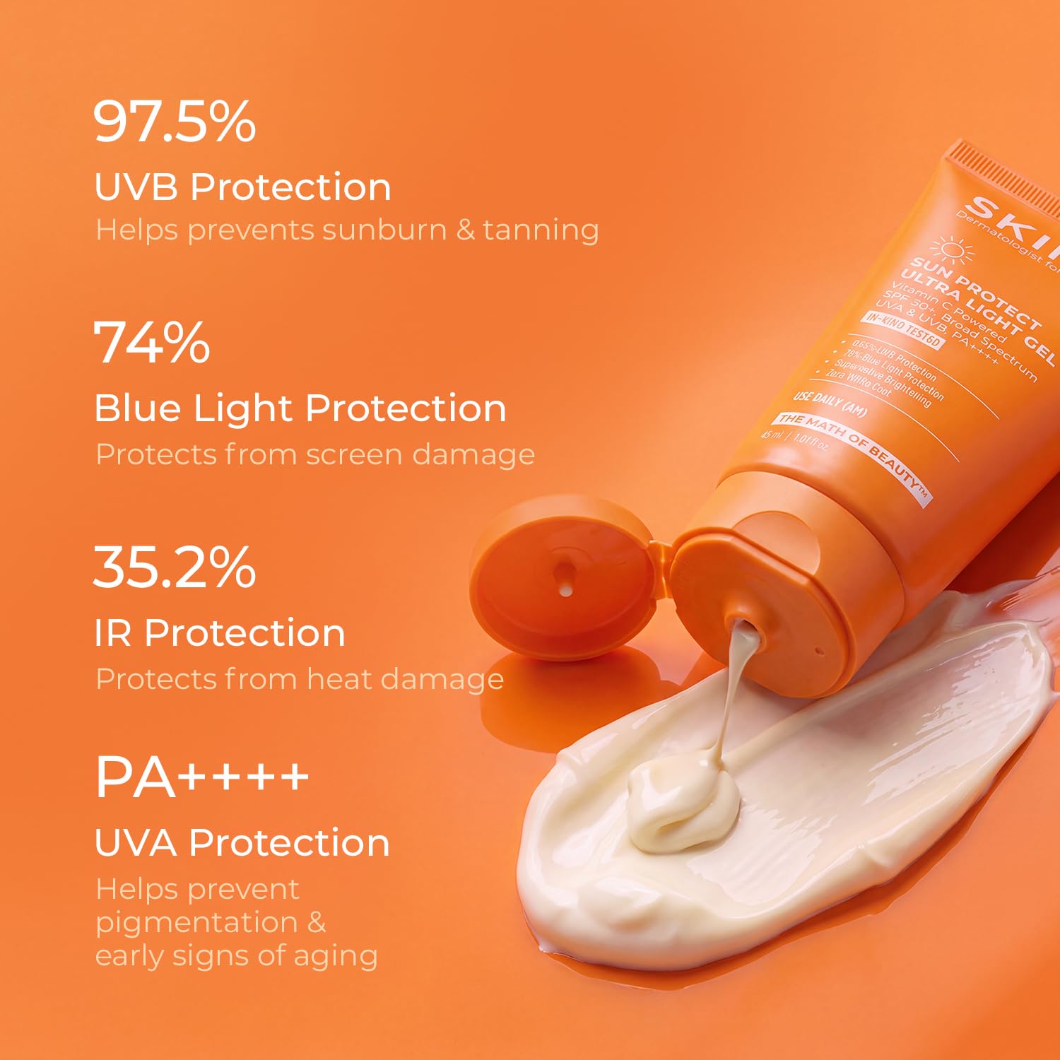 SKINQ Sun Protect Ultra Light Gel Sunscreen SPF 50+ PA++++ Vitamin C, Dermat Formulated - label detail (29)