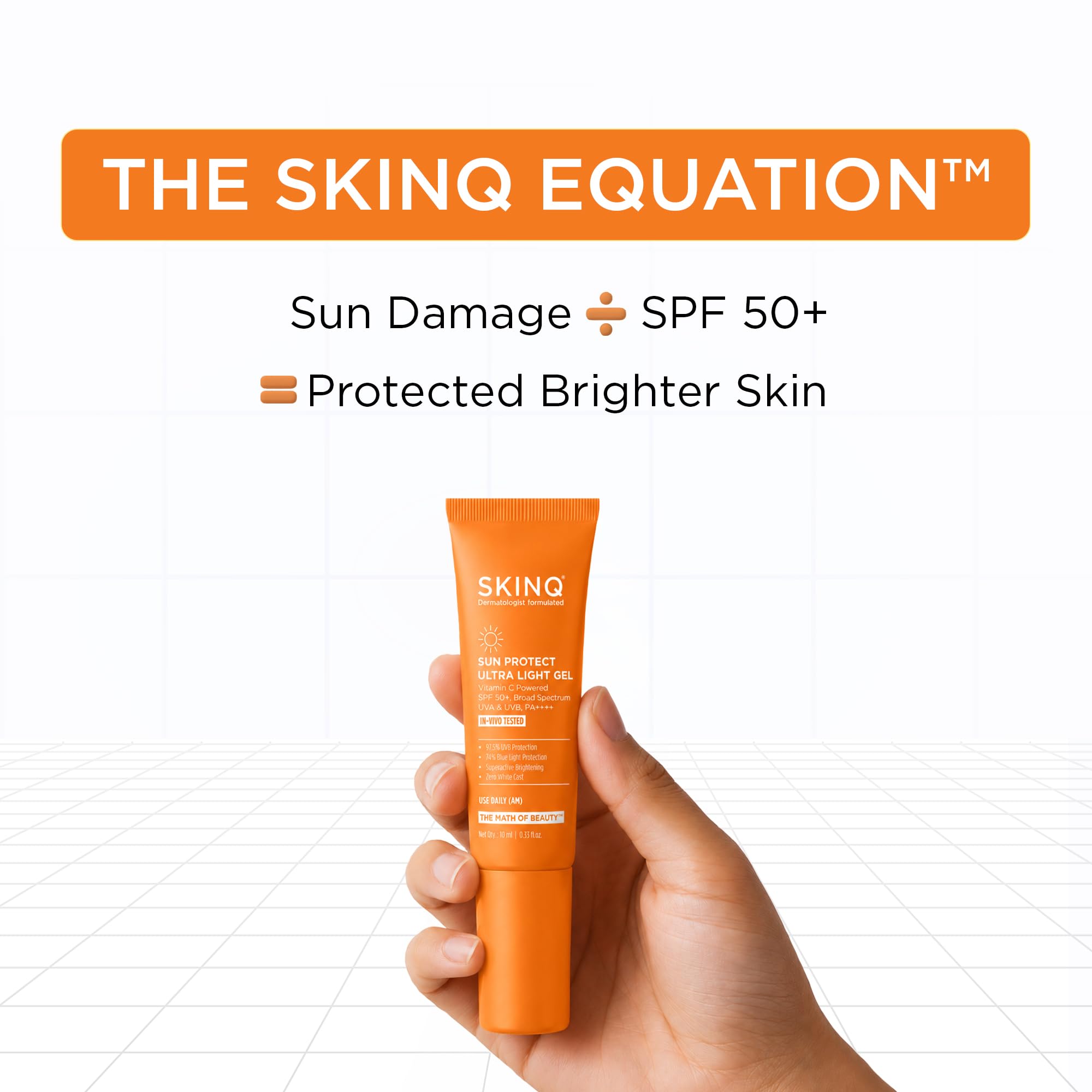 SKINQ Sun Protect Ultra Light Gel Sunscreen SPF 50+ PA++++ Vitamin C, Dermat Formulated - label detail