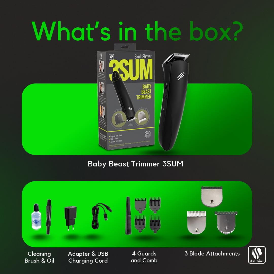 Skull Shaver Baby Beast Trimmer 3SUM 3-IN-1 PRO, All-in-1 Beard, Chest & Body Trimmer, Cordless, 45 Min, 3 Attachments - ingr