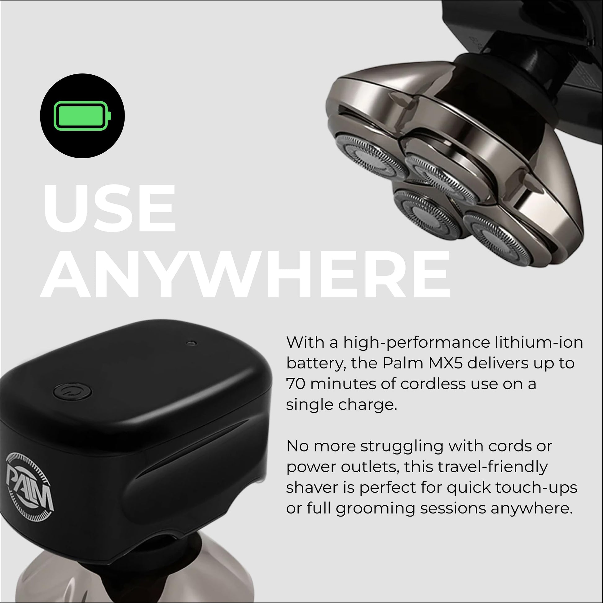 Skull Shaver Palm Shaver for Men - Compact Electric Rotary Shaver, Cordless, Waterproof - ingredients panel (13)