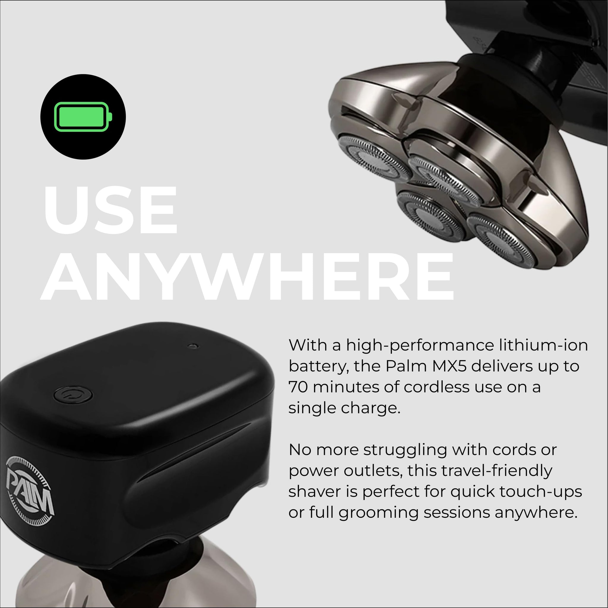 Skull Shaver Palm Shaver for Men - Compact Electric Rotary Shaver, Cordless, Waterproof - ingredients panel (13)