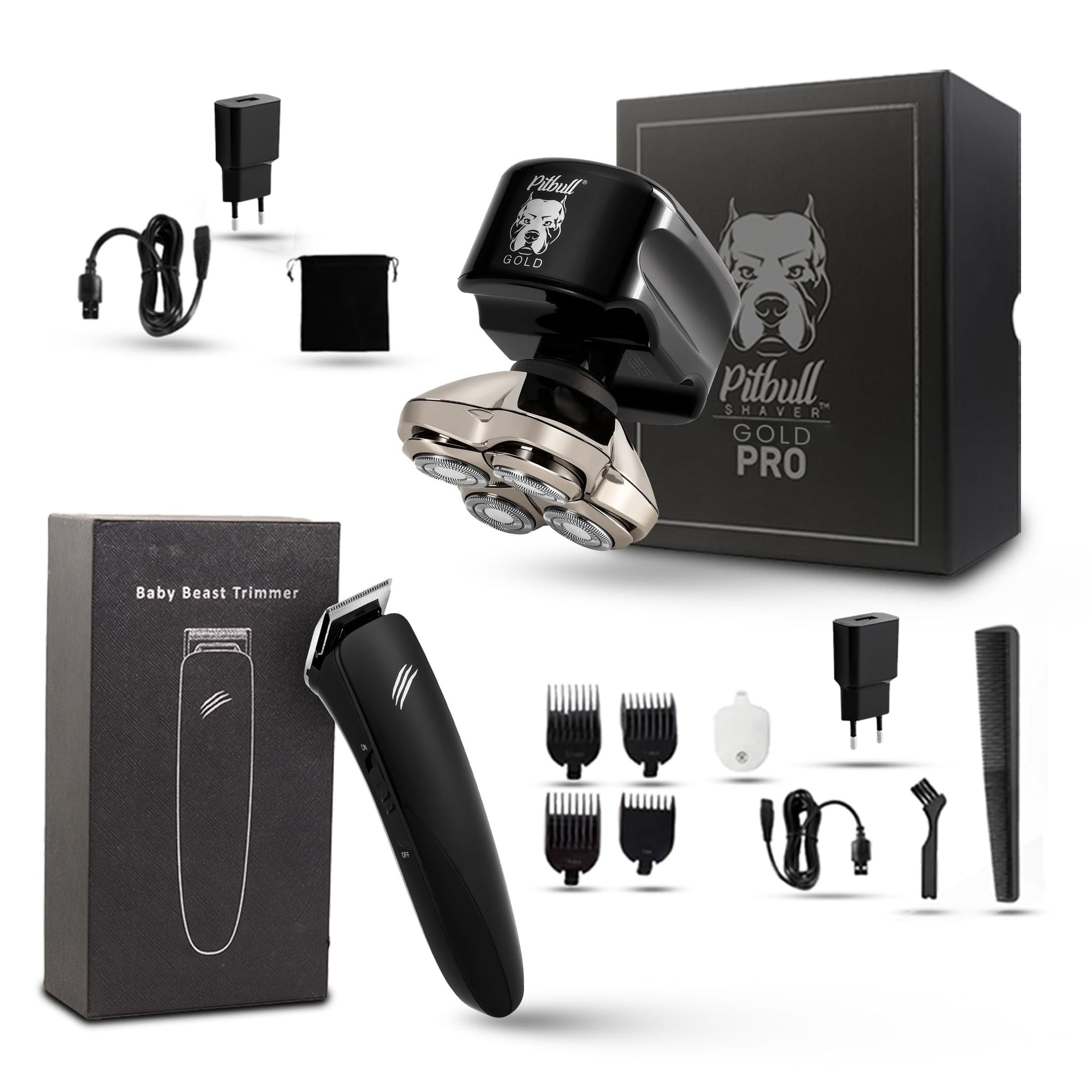 Skull Shaver Pitbull Gold Plus Electric Head Shaver and Trimmer, Rotary Shaver for Men, Waterproof, Cordless