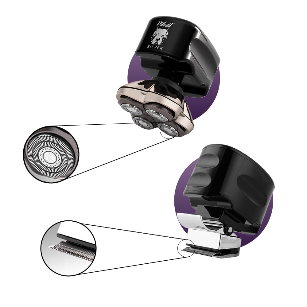 Skull Shaver Pitbull Silver PRO SX5 Electric Head Shaver for Men, Wet & Dry, IPX6 Water Resistant with Vacuum System - back v