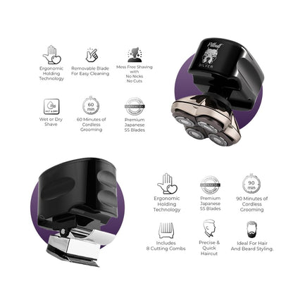 Skull Shaver Pitbull Silver PRO SX5 Electric Head Shaver for Men, Wet & Dry, IPX6 Water Resistant with Vacuum System - packag