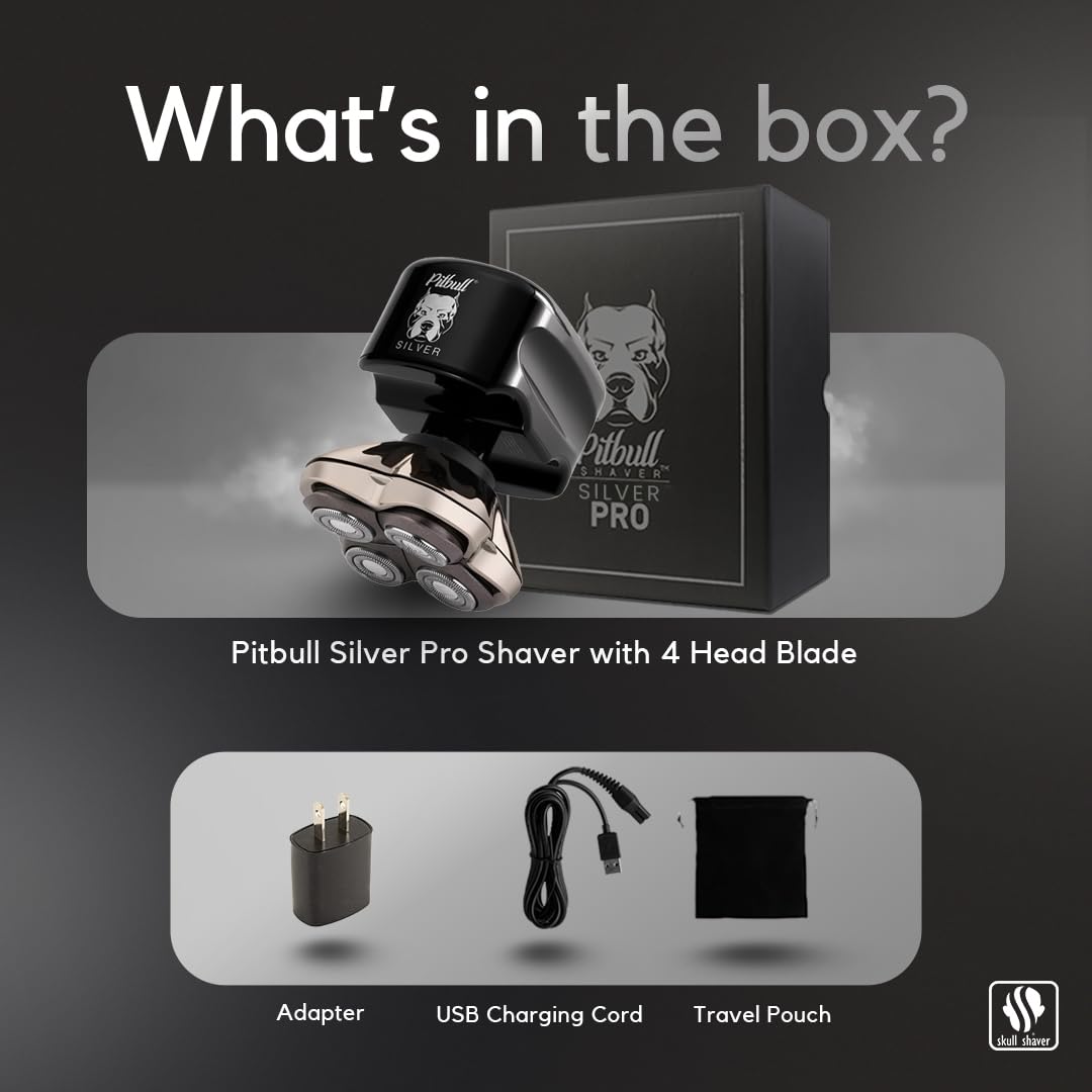 Skull Shaver Pitbull Silver PRO SX5 Electric Head Shaver for Men, Wet & Dry, IPX6 Water Resistant with Vacuum System - back v