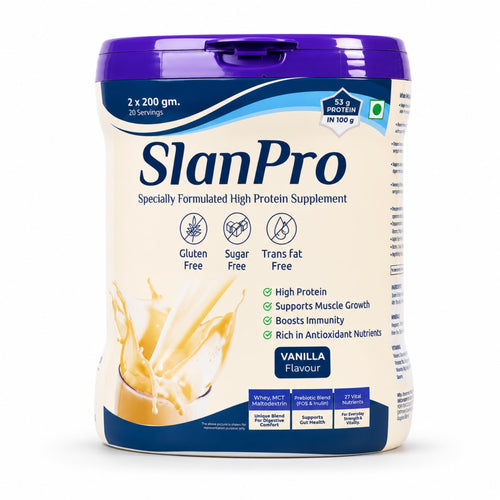 Slaney Slanpro High Protein Whey Powder, Vanilla Flavor, 400gm, Sugar Free, Gluten Free, Trans-Fat Free