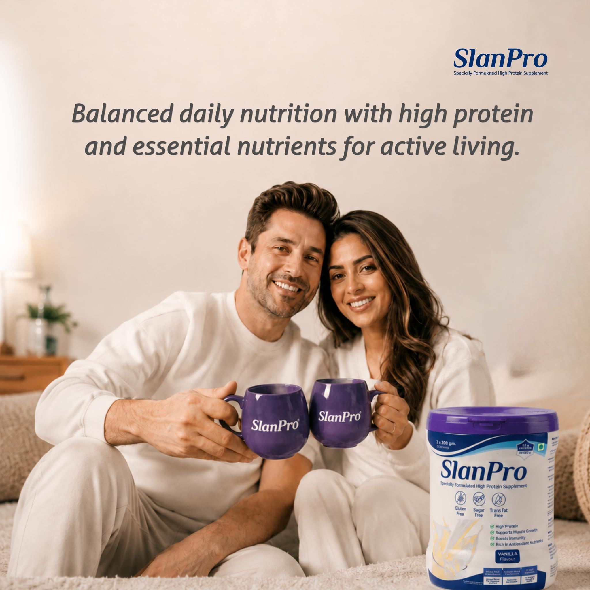 Slaney Slanpro High Protein Whey Powder, Vanilla Flavor, 400gm, Sugar Free, Gluten Free, Trans-Fat Free - front view