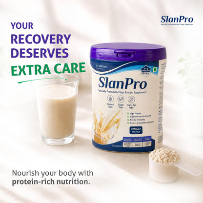 Slaney Slanpro High Protein Whey Powder, Vanilla Flavor, 400gm, Sugar Free, Gluten Free, Trans-Fat Free - back view