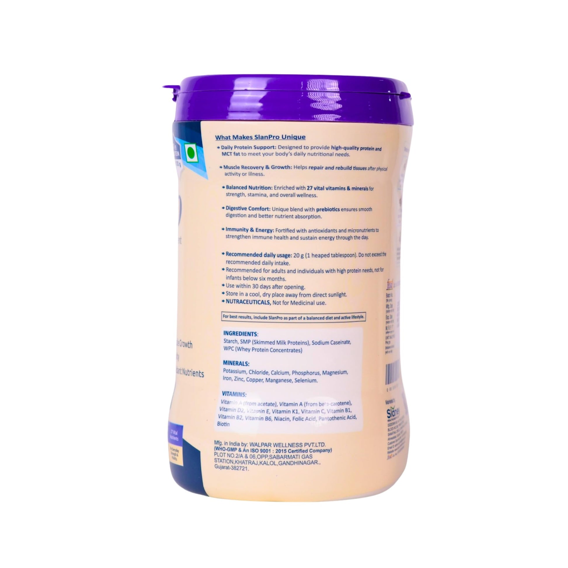 Slaney Slanpro High Protein Whey Powder, Vanilla Flavor, 400gm, Sugar Free, Gluten Free, Trans-Fat Free - size and scale
