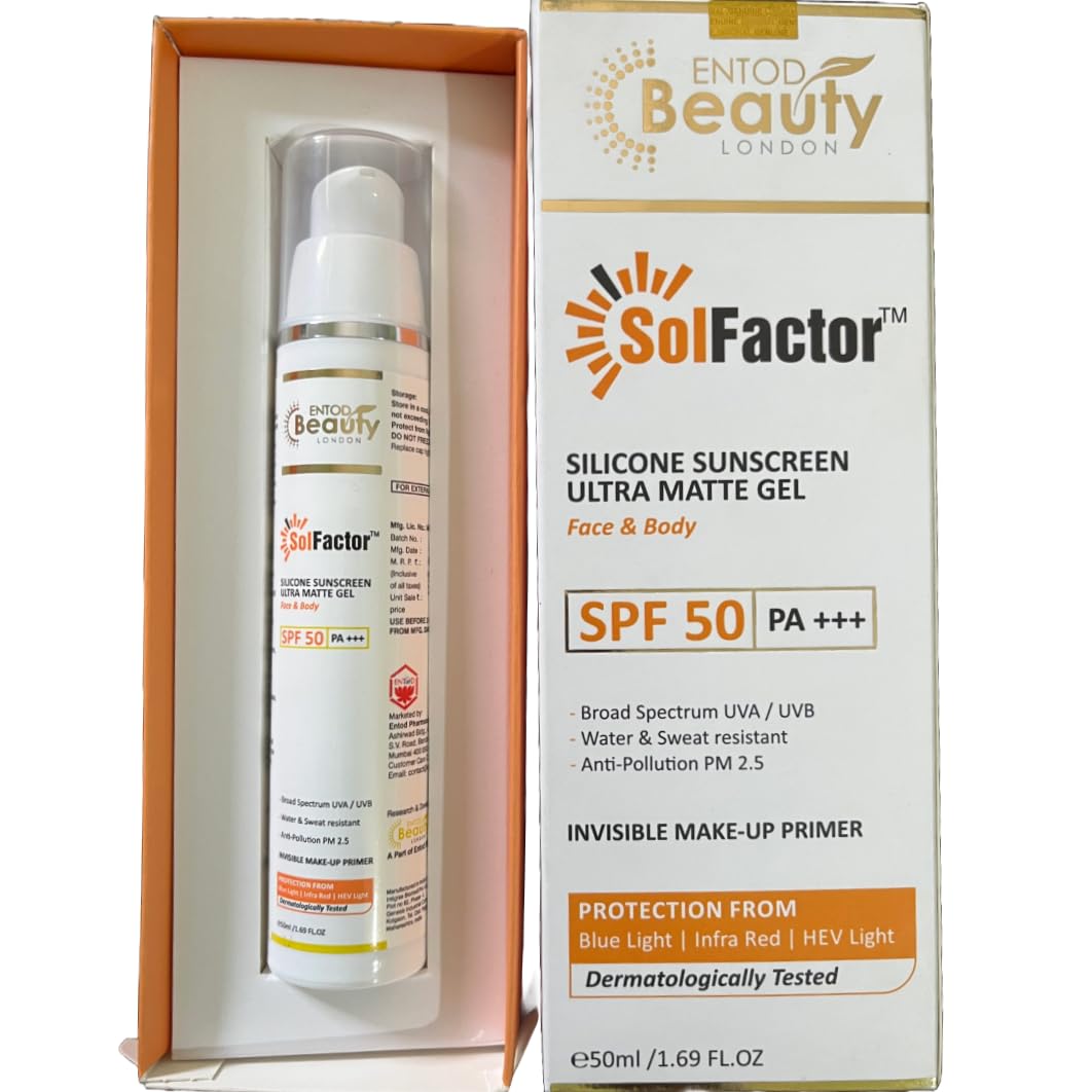 SolFactor Silicone Sunscreen SPF 50 PA+++ Ultra Matte Gel, 50ml, Face & Body Sunscreen - front view