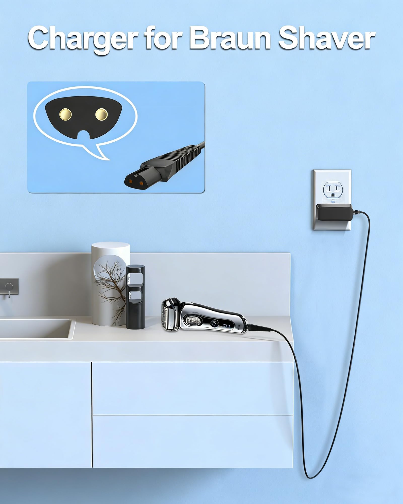Solopen 12V Charging Adapter for Braun Shavers Series 3/5/7/9 and More, DC 12V 400mA - packaging