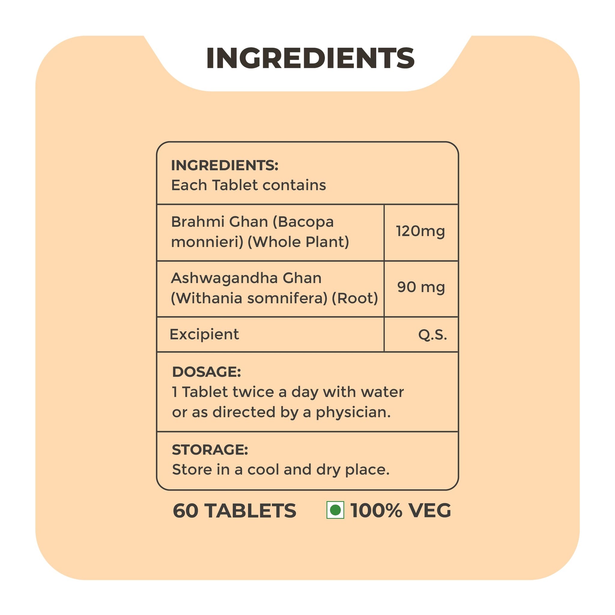 SONARK'S NISARGAHERBS Bacozen Herbal Supplement, 60 Tablets with Ashwagandha & Brahmi Extracts - close-up detail
