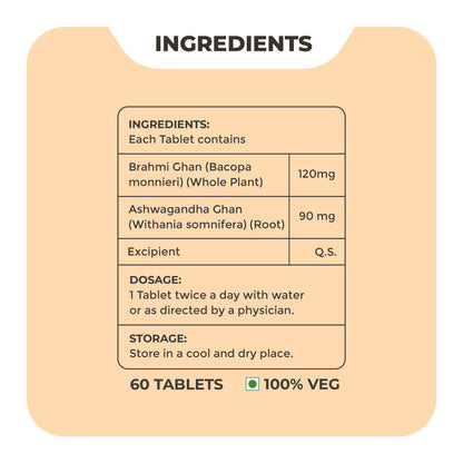 SONARK'S NISARGAHERBS Bacozen Herbal Supplement, 60 Tablets with Ashwagandha & Brahmi Extracts - close-up detail