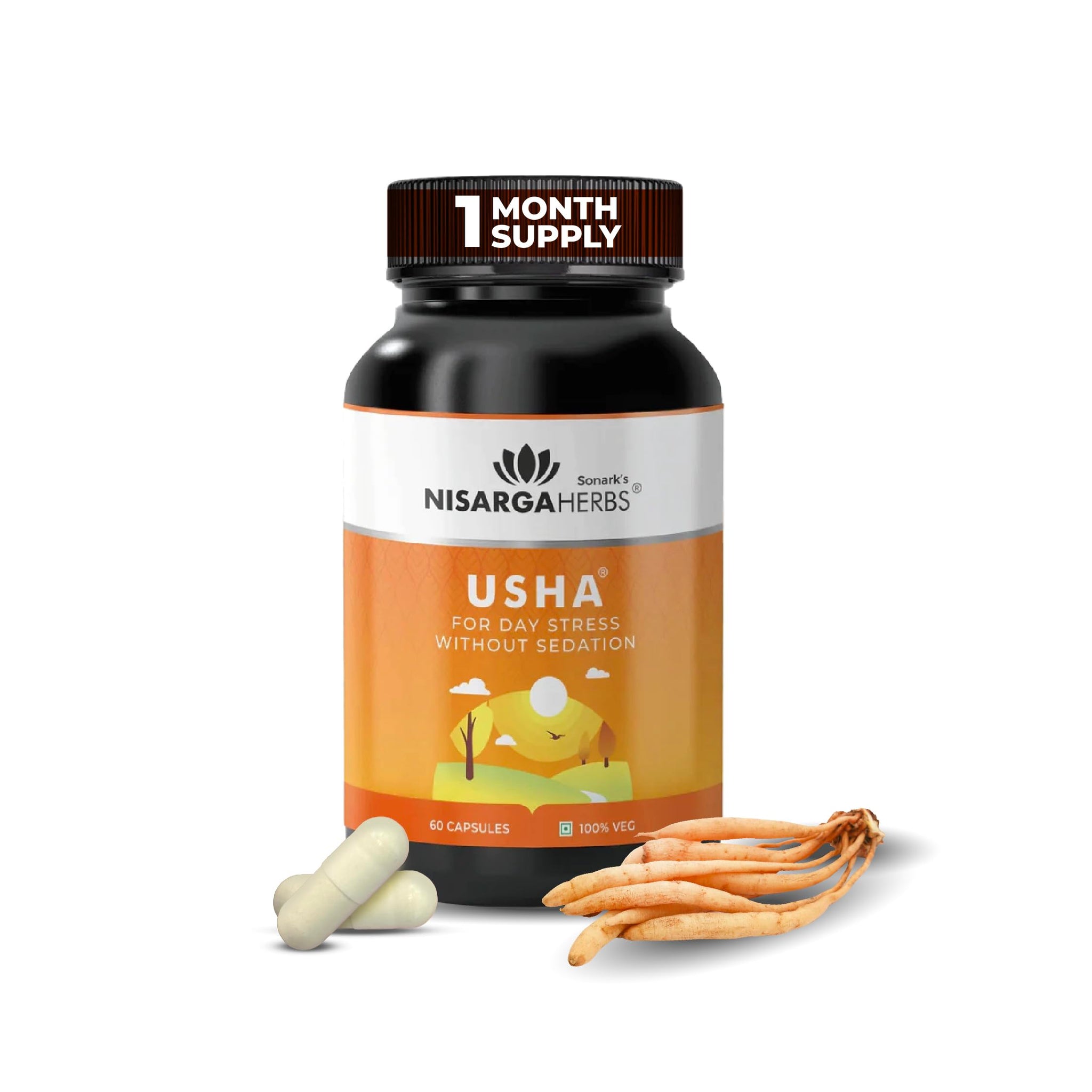 SONARK'S NISARGAHERBS Usha Ashwagandha & Shatavari Ayurvedic Herbal Supplement, 60 Veg Capsules