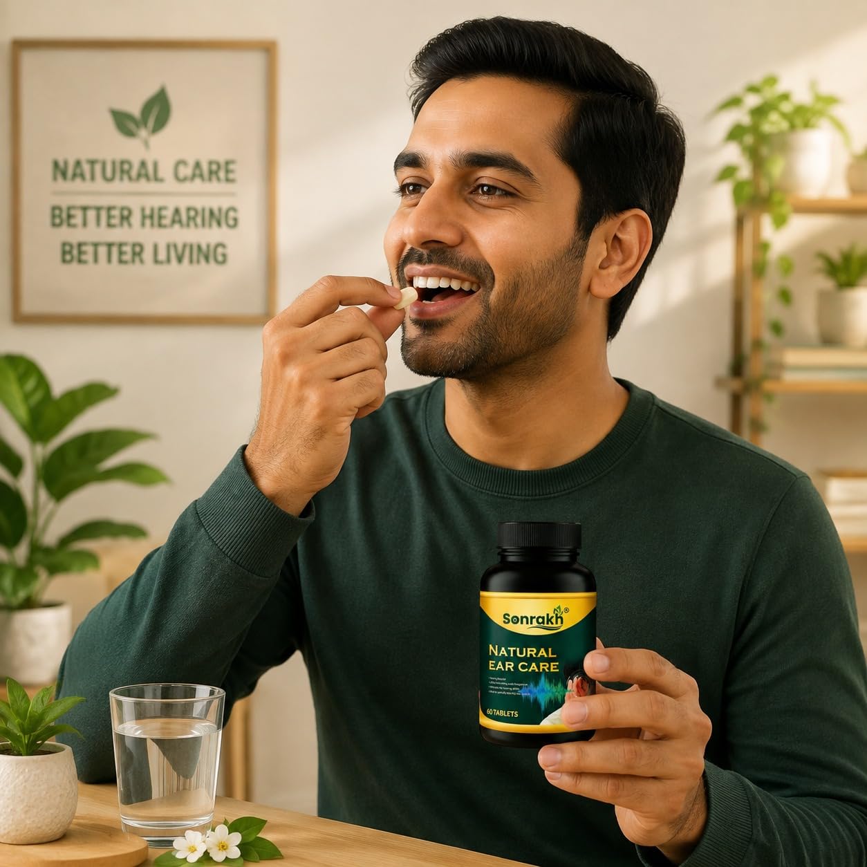 Sonrakh Natural Ear Care Tablets, 60 Count, Ayurvedic Herbal Supplement, 95g Bottle - label detail