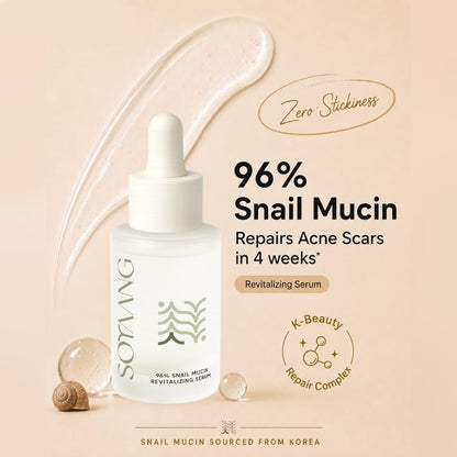 Soyaang 96% Snail Mucin Revitalizing Serum with Niacinamide & Aloe Vera | Repairs Acne Scars, Boosts Hydration & Firms Skin |