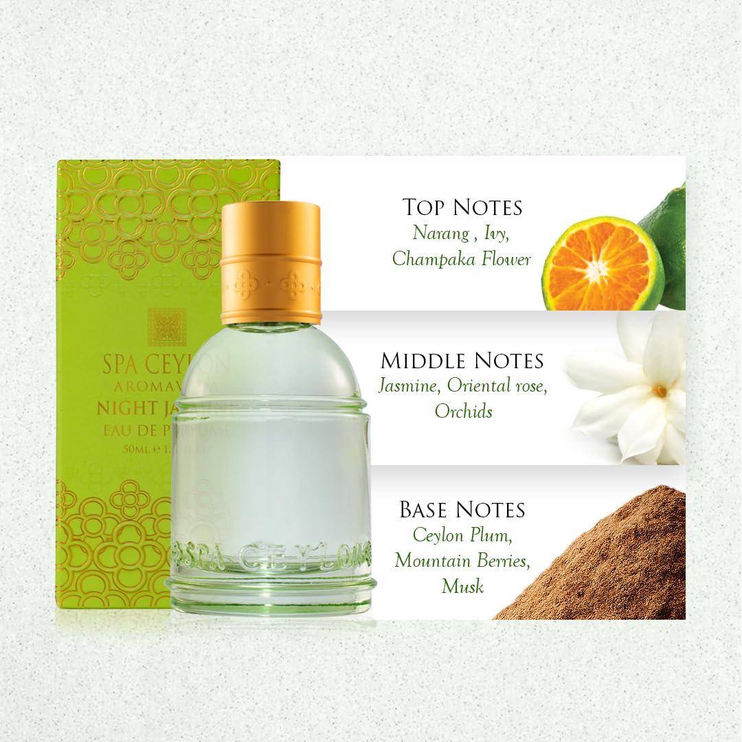 SPA CEYLON Eau de Parfum Spray, 50ml, Vegan Formula with Floral Notes, Spice Accents, and Amber Base - back view (19)