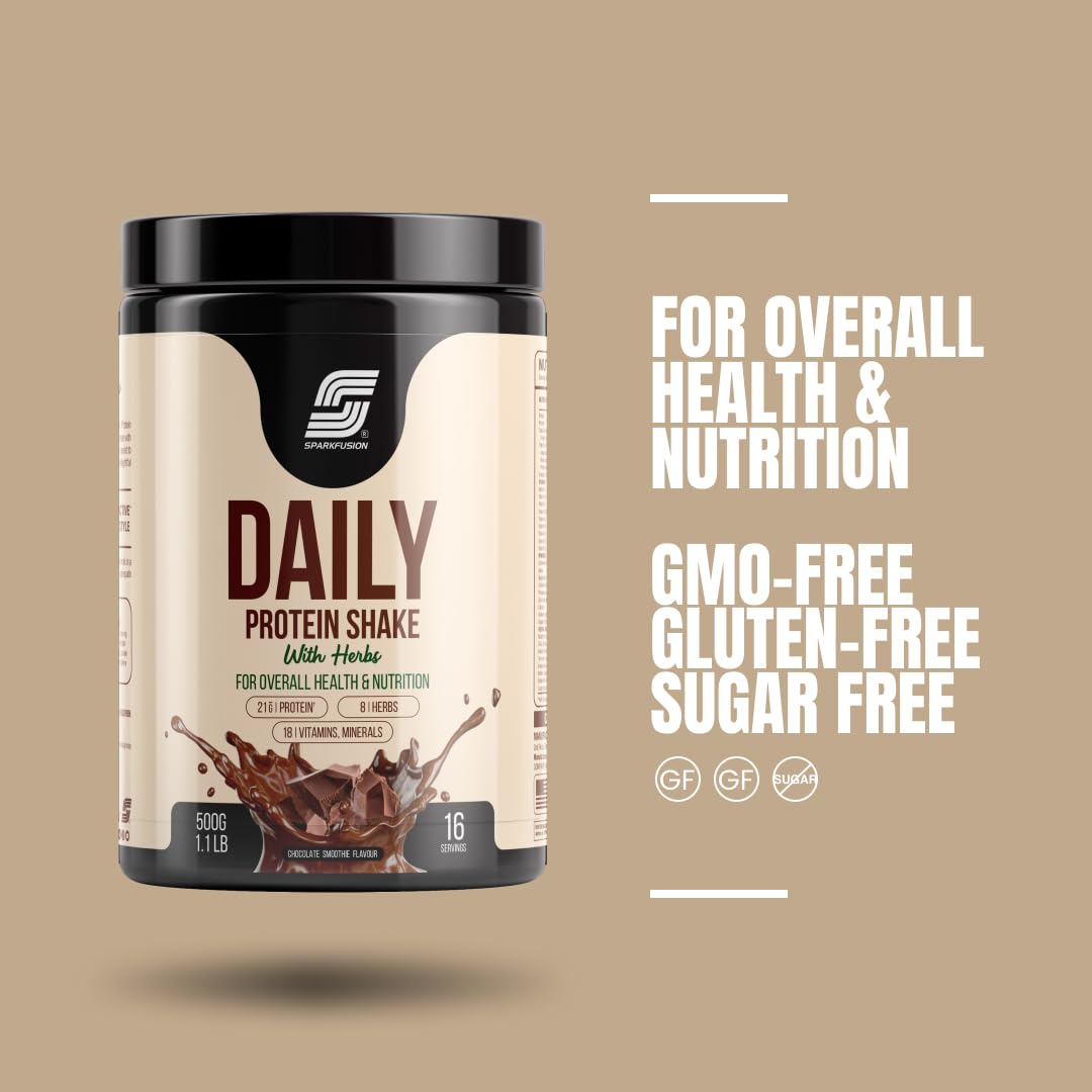 Sparkfusion Daily Protein Shake With Herbs Powder, Whey Protein with 8 Ayurvedic Herbs, Adult - front view (15)