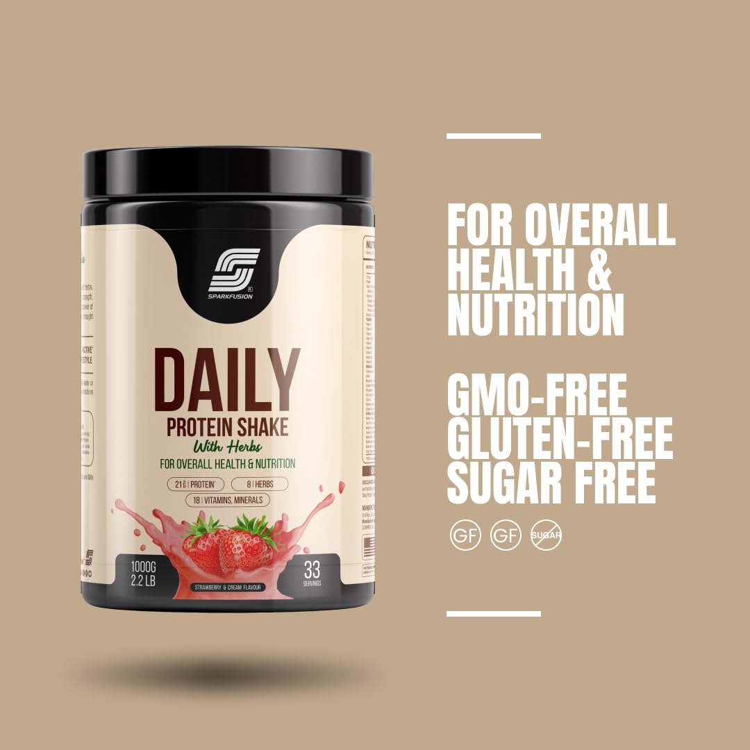 Sparkfusion Daily Protein Shake With Herbs Powder, Whey Protein with 8 Ayurvedic Herbs, Adult - front view (21)