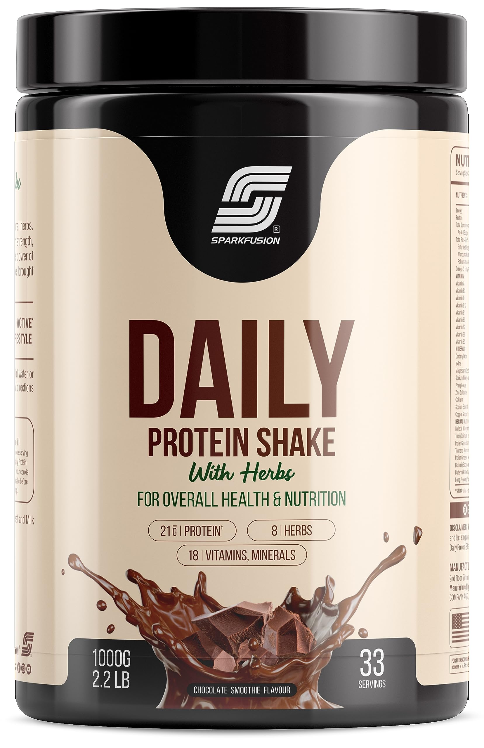 Sparkfusion Daily Protein Shake With Herbs Powder, Whey Protein with 8 Ayurvedic Herbs, Adult (8)