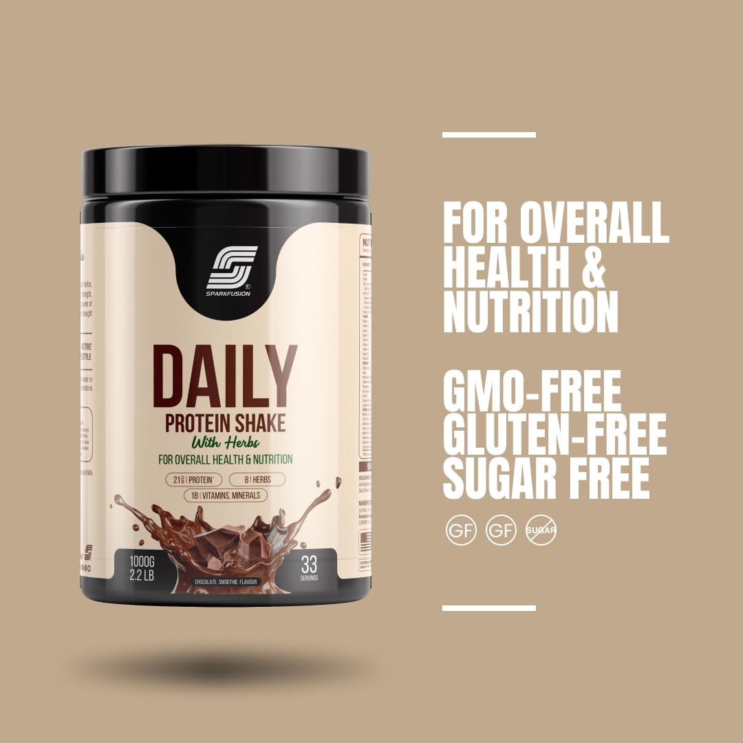 Sparkfusion Daily Protein Shake With Herbs Powder, Whey Protein with 8 Ayurvedic Herbs, Adult - front view (9)