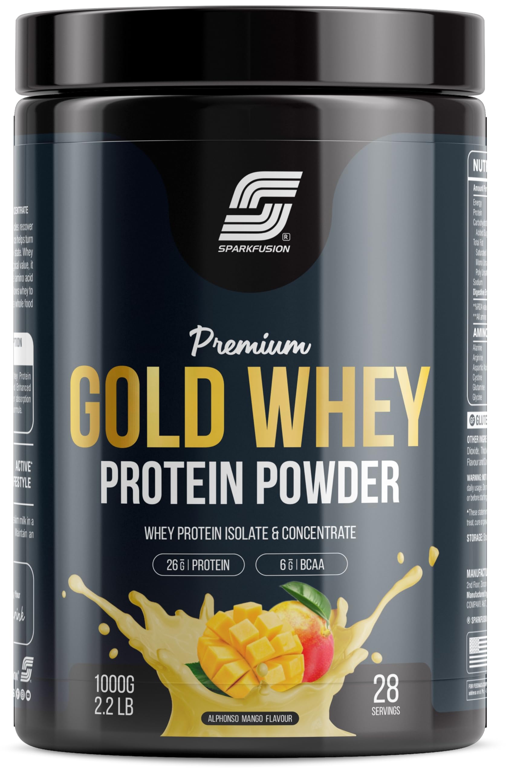 Sparkfusion Gold Whey Protein Isolate Powder Supplement, 1 kg (Pack of 1)