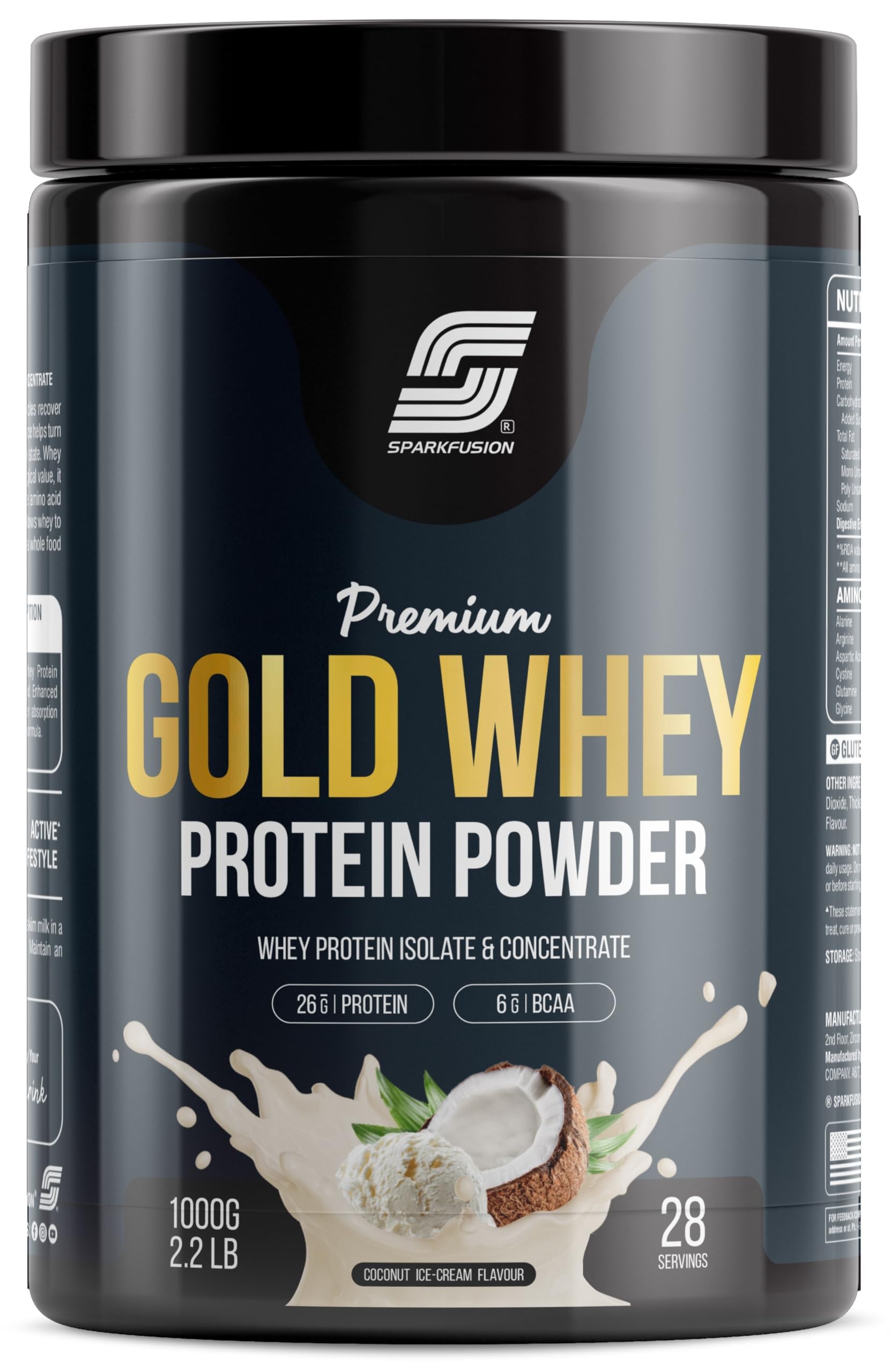 Sparkfusion Gold Whey Protein Isolate Powder Supplement, 1 kg (Pack of 1) (10)