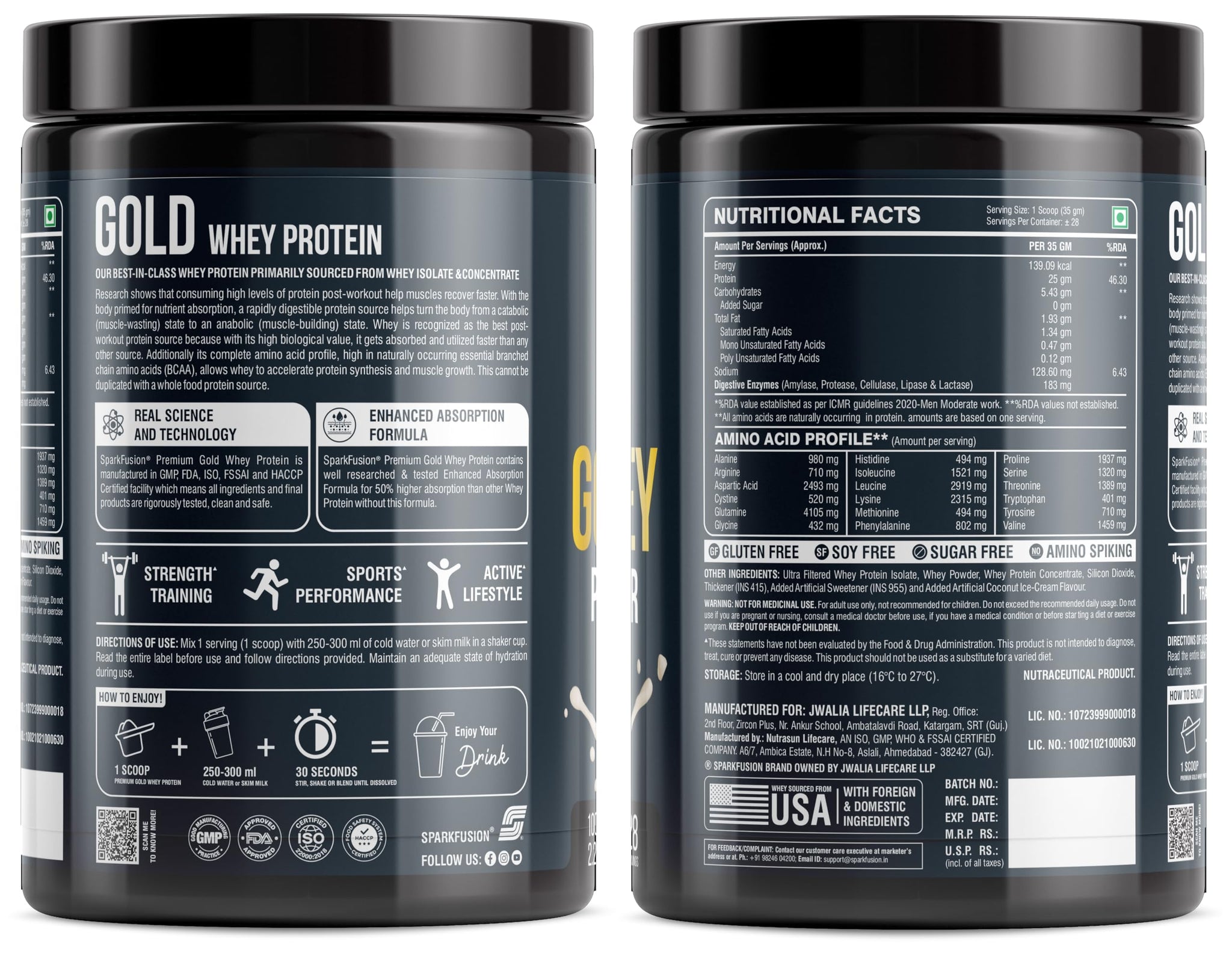 Sparkfusion Gold Whey Protein Isolate Powder Supplement, 1 kg (Pack of 1) - close-up detail (14)