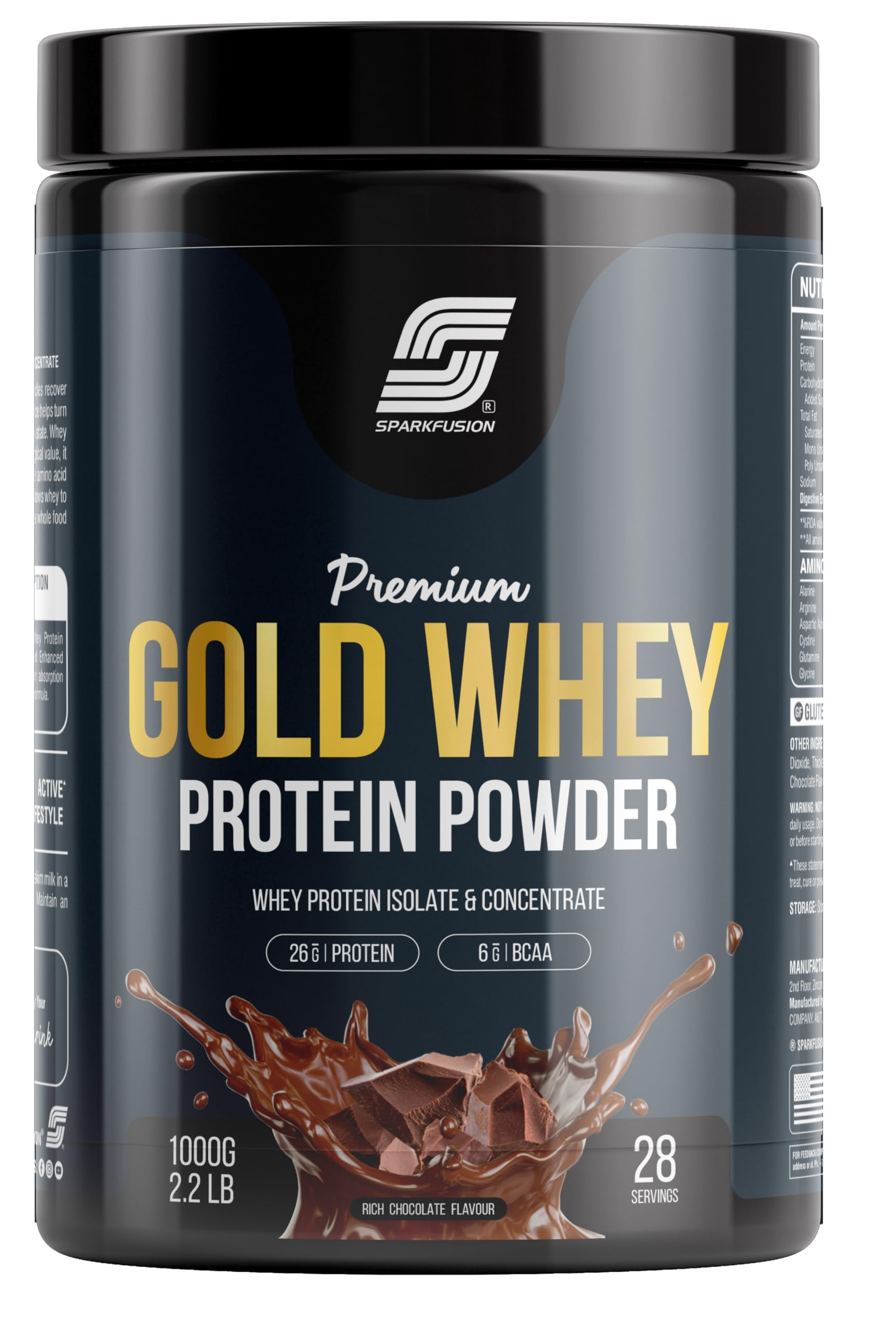 Sparkfusion Gold Whey Protein Isolate Powder Supplement, 1 kg (Pack of 1) (17)