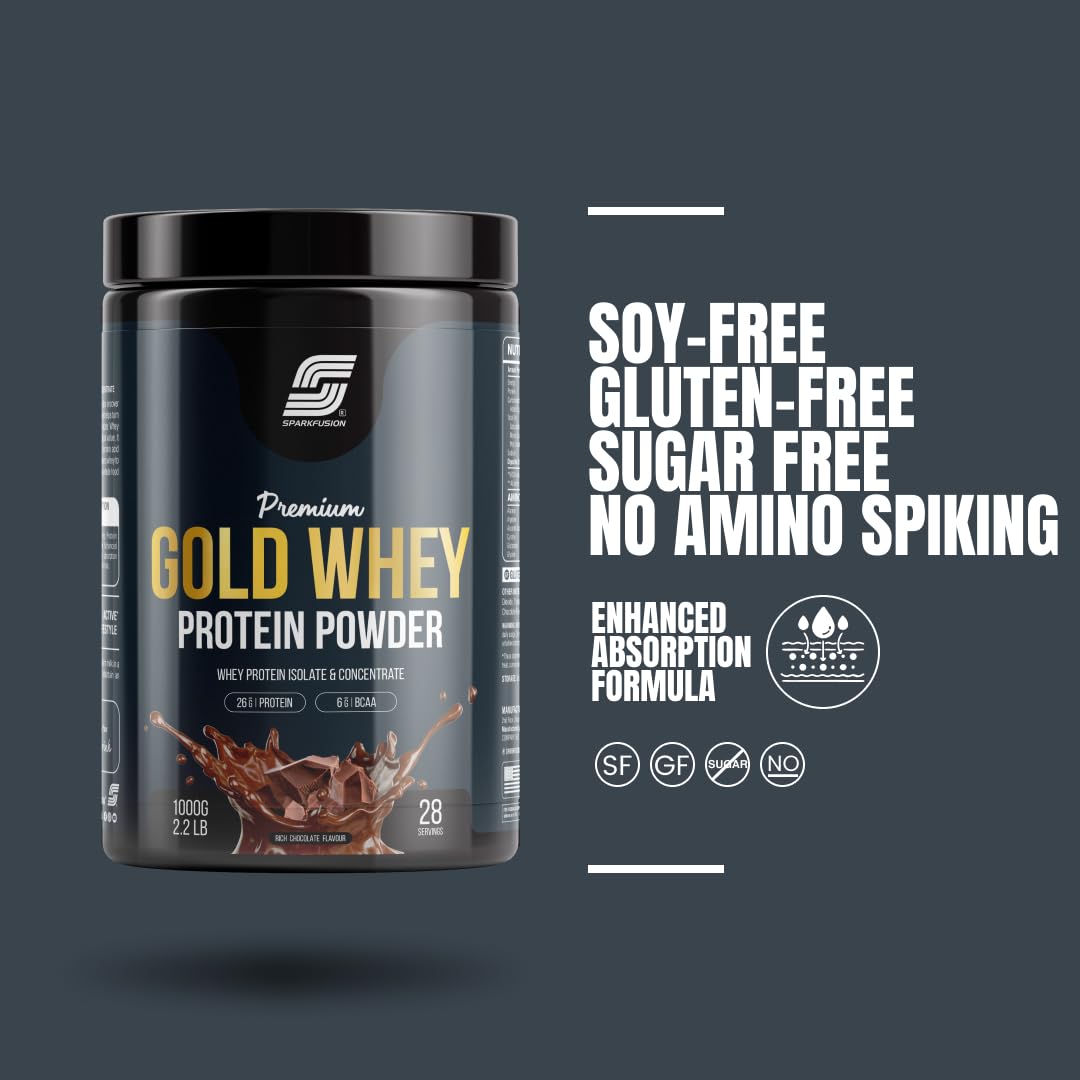 Sparkfusion Gold Whey Protein Isolate Powder Supplement, 1 kg (Pack of 1) - back view (18)